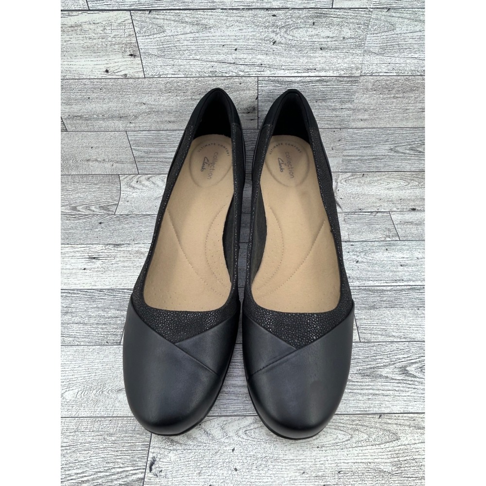 Clarks Collection Emily Alexa Black Combi Block Heel Pumps Women Sz 11M